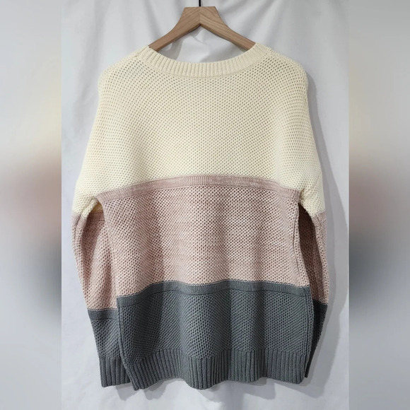 Pastel Stripe Women‎ Textured Crewneck Sweater L Soft Girl Ski Aspen Chic Winter - Picture 3 of 8